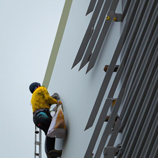 עובד עירייה מתקין דוקרנים של ציפורים על בניין