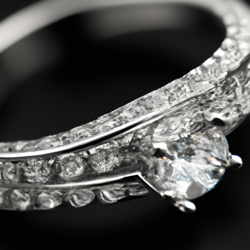 תקריב של טבעת אירוסין יהלום איכותית עם דיטיילים מורכבים